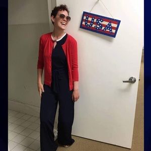 Navy blue jumpsuit with keyhole neck